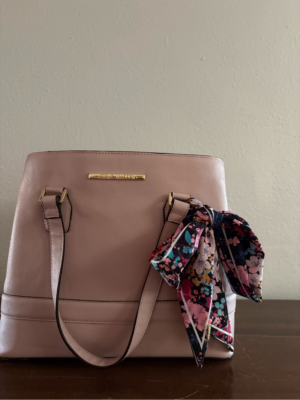 kate spade blush pink tote with floral scarf detail